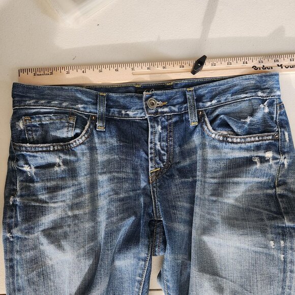 Lucky Brand Jeans Mens 32x30 Blue Distressed Riley Jean Made USA Straight Leg - Picture 13 of 16
